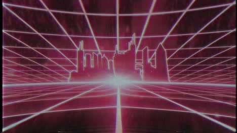 Retro-80s-VHS-tape-video-game-intro-landscape-vector-arcade-wireframe-city-4k